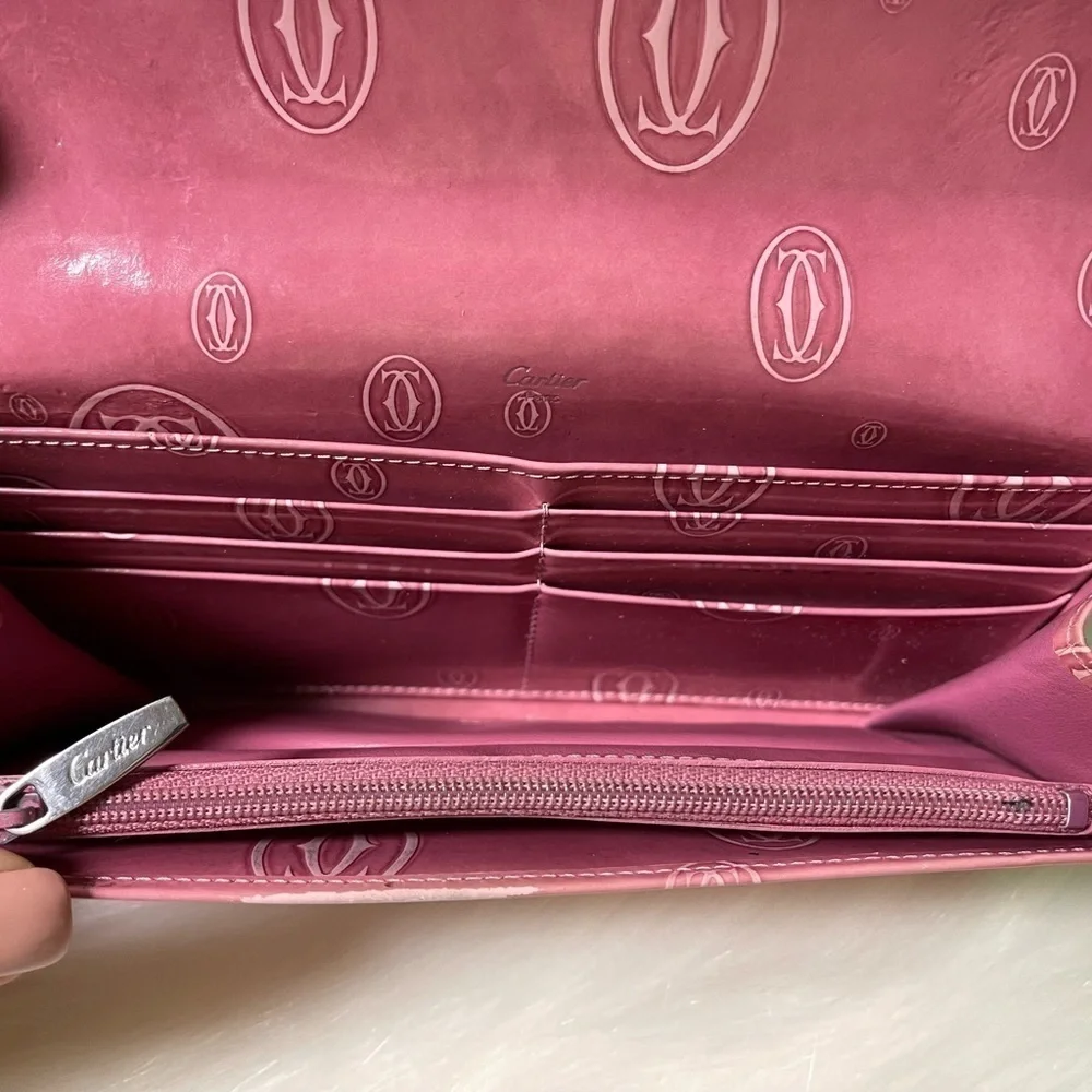 CARTIER MUST DE CARTIER HAPPY BIRTHDAY PINK PATENT LEATHER WALLET AUTHENTIC